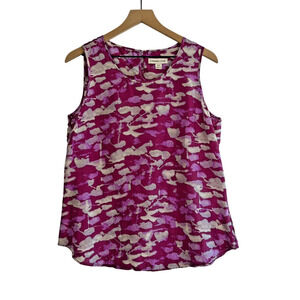 COLDWATER CREEK Women's 100% Silk Shell Blouse Magenta Pink White M (10-12) Work